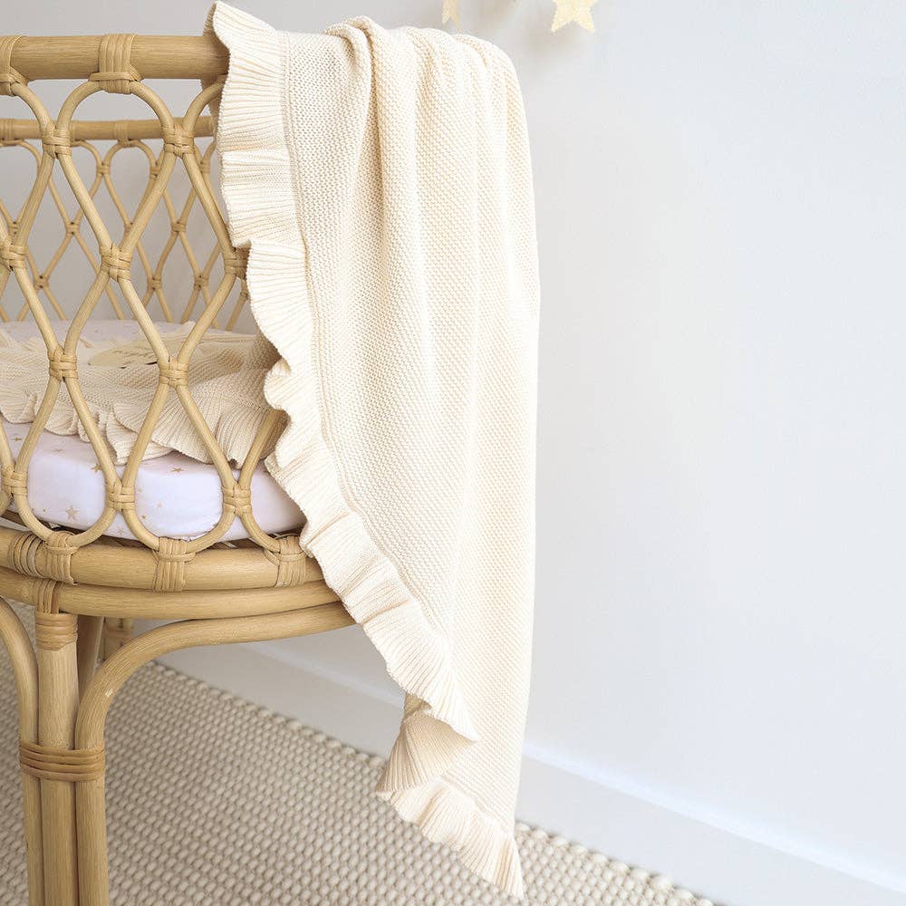 Cream Ruffle Knit Organic Baby Blanket