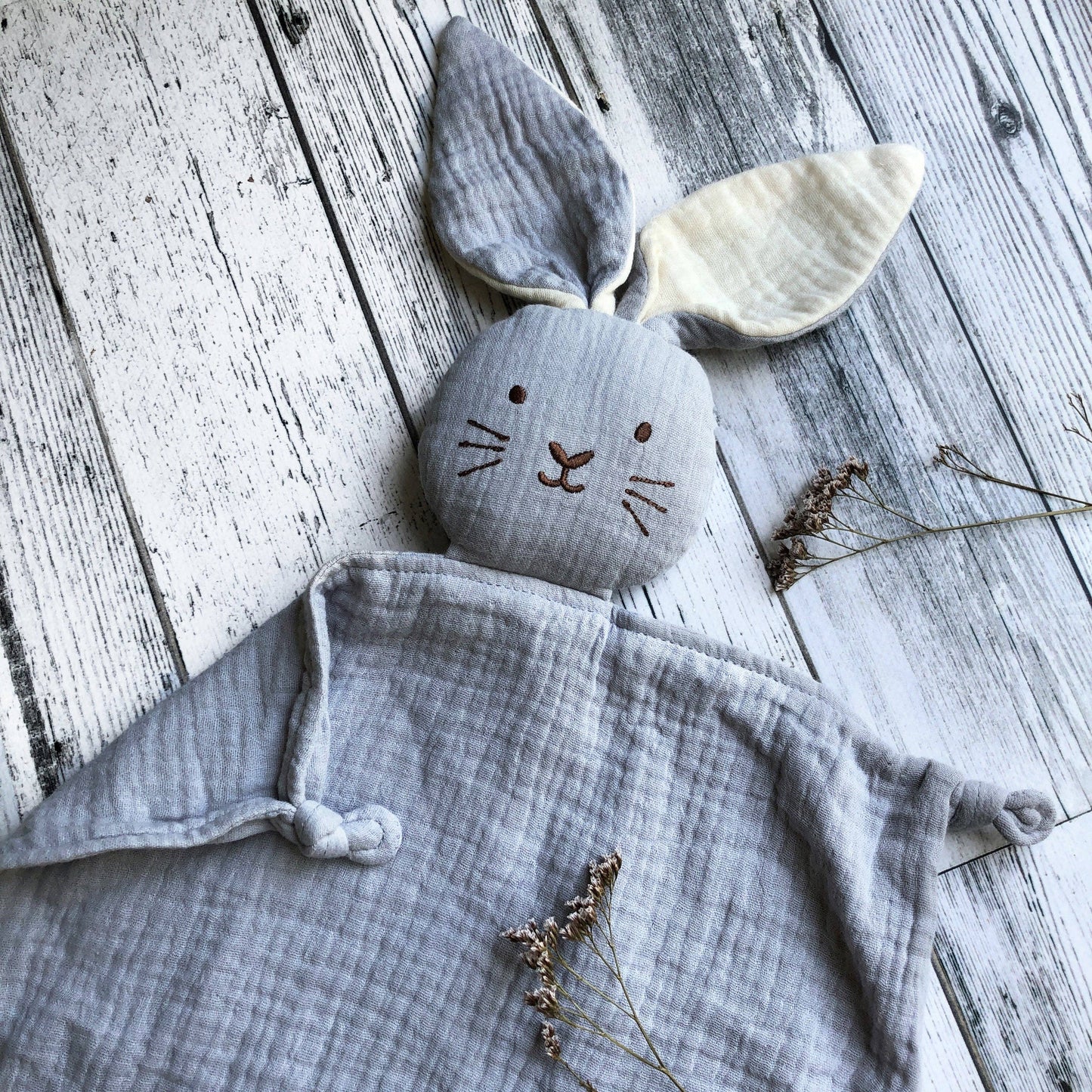 Organic Muslin Bunny Lovey Frost with Milk ears