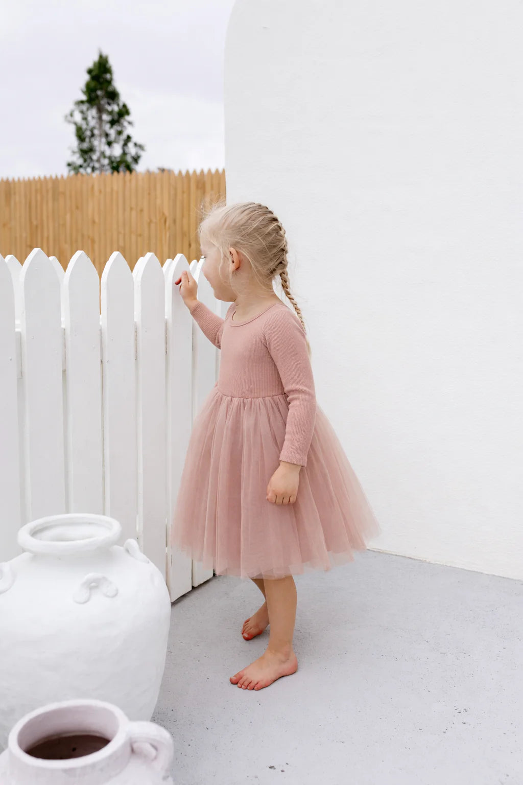Long Sleeve Tulle Dress - Dusty Pink Sparkles