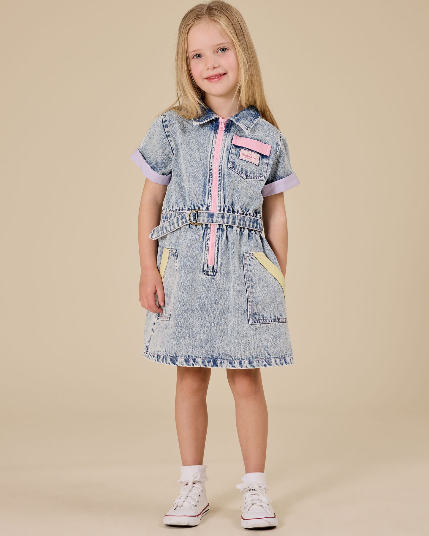 Pastel Pop Piper Denim Belted Dress