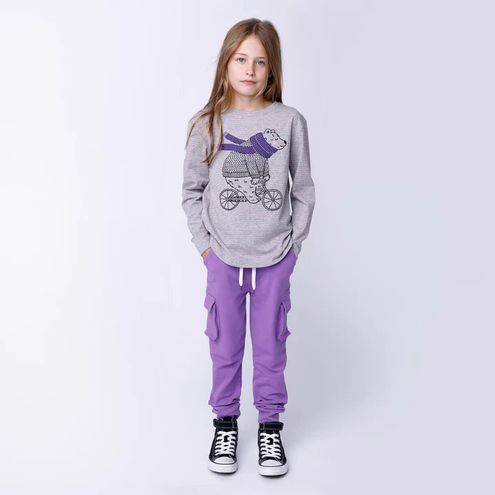 Biking Bear Tee - Grey/Ballet Stripe