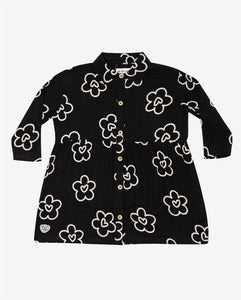Black Flower Heart Shirt Dress