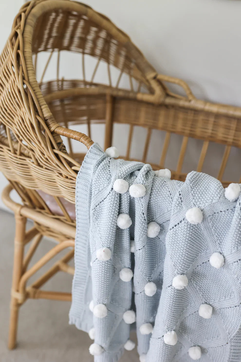 Pom Pom Baby Blanket - Blue