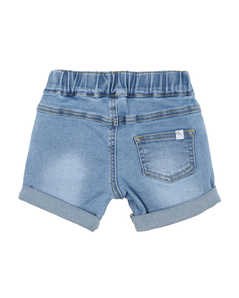 Racer Denim Shorts - Mid Blue