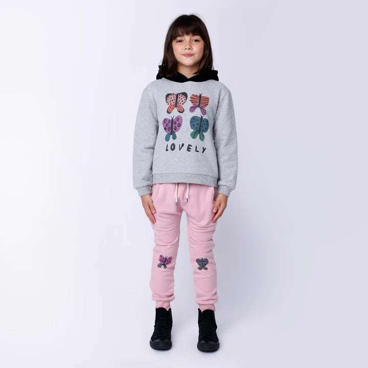 Lovely Butterflies Furry Hood - Grey Marle/Black