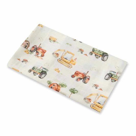 Organic Muslin Wrap - Diggers & Tractors