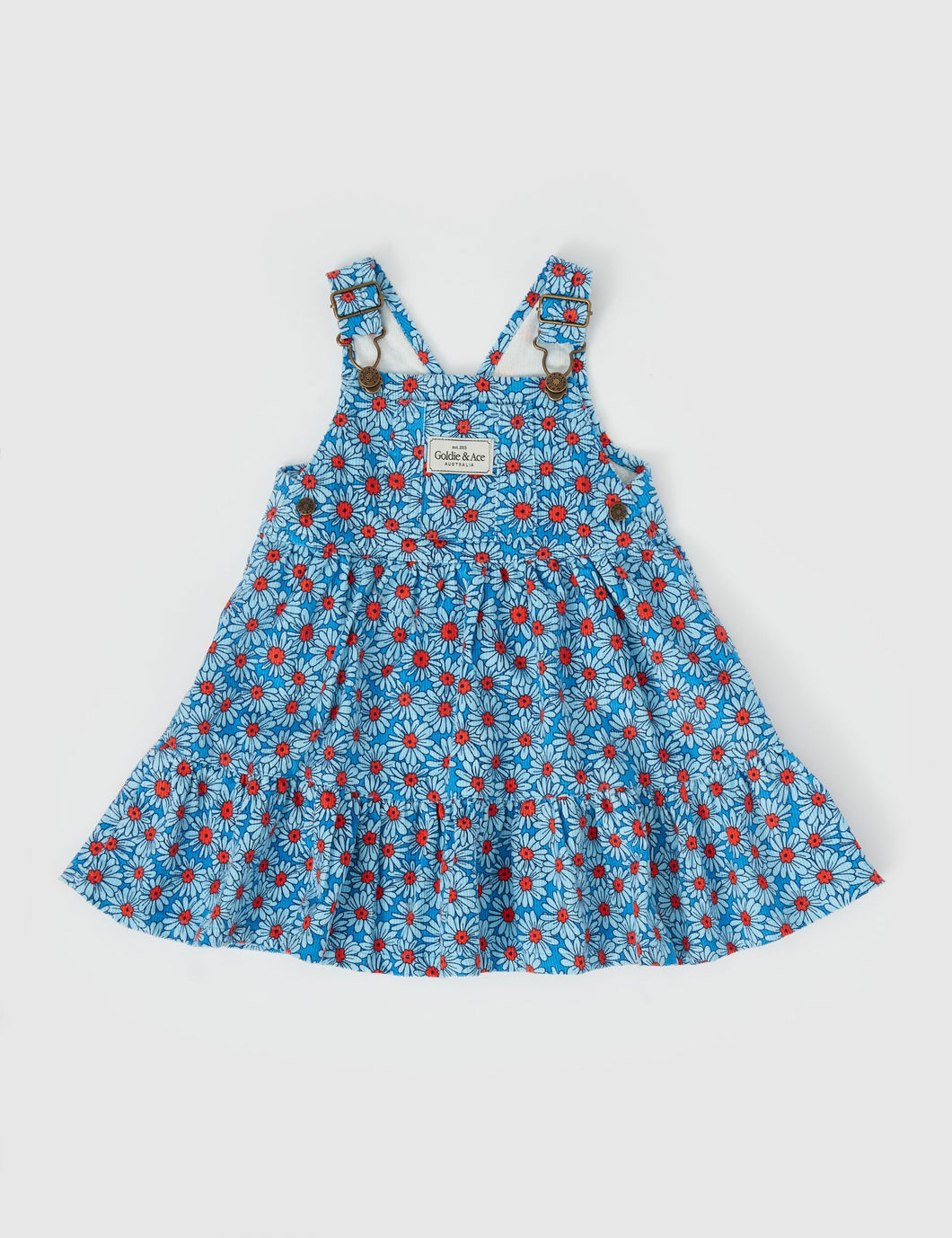 Dixie Daisy Tiered Corduroy Pinafore Dress - Blue/Red