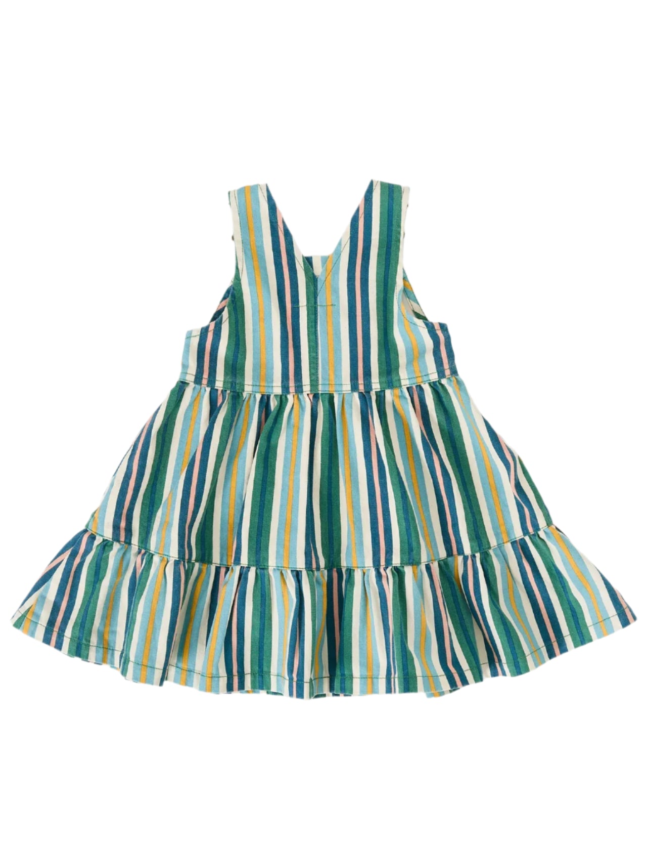 Tully Tiered Pinafore Dress - Stripe Evergreen