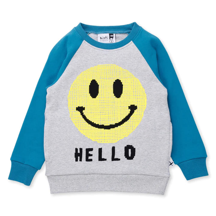Pixelled Face Furry Crew - Grey Marle/Teal