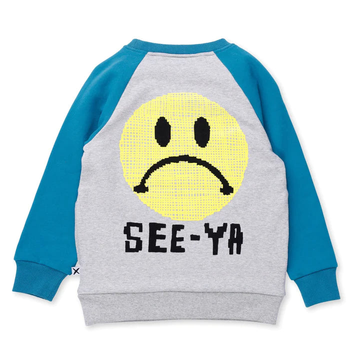 Pixelled Face Furry Crew - Grey Marle/Teal