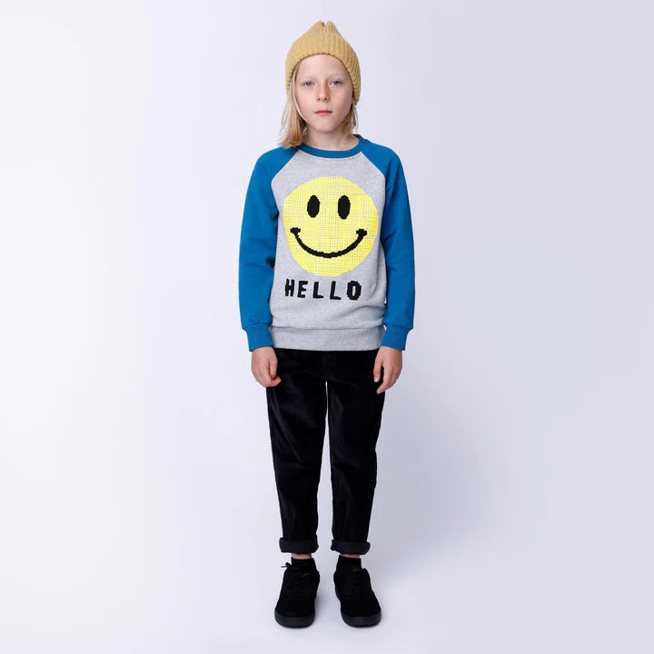 Pixelled Face Furry Crew - Grey Marle/Teal