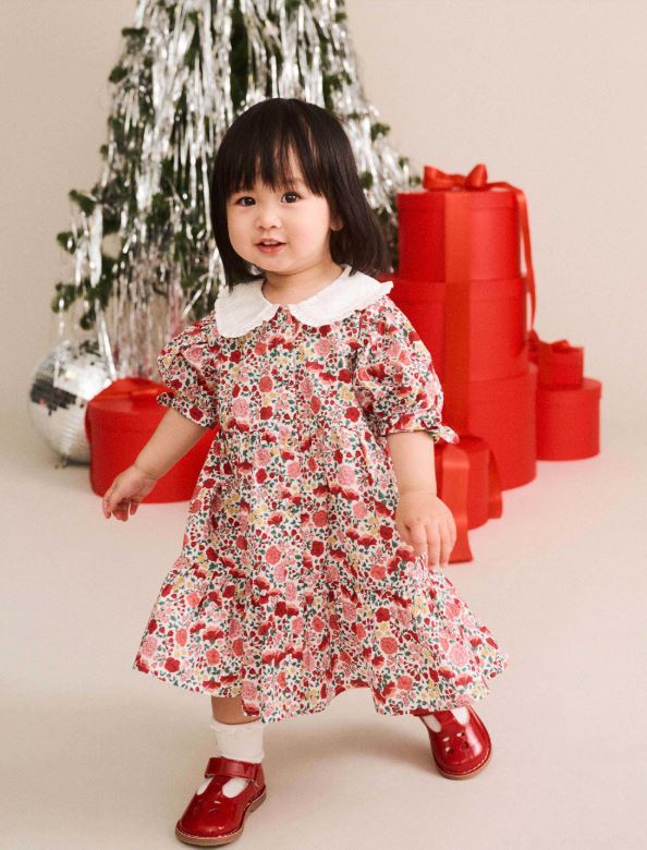 Festive Floral Frill Collar Dress
