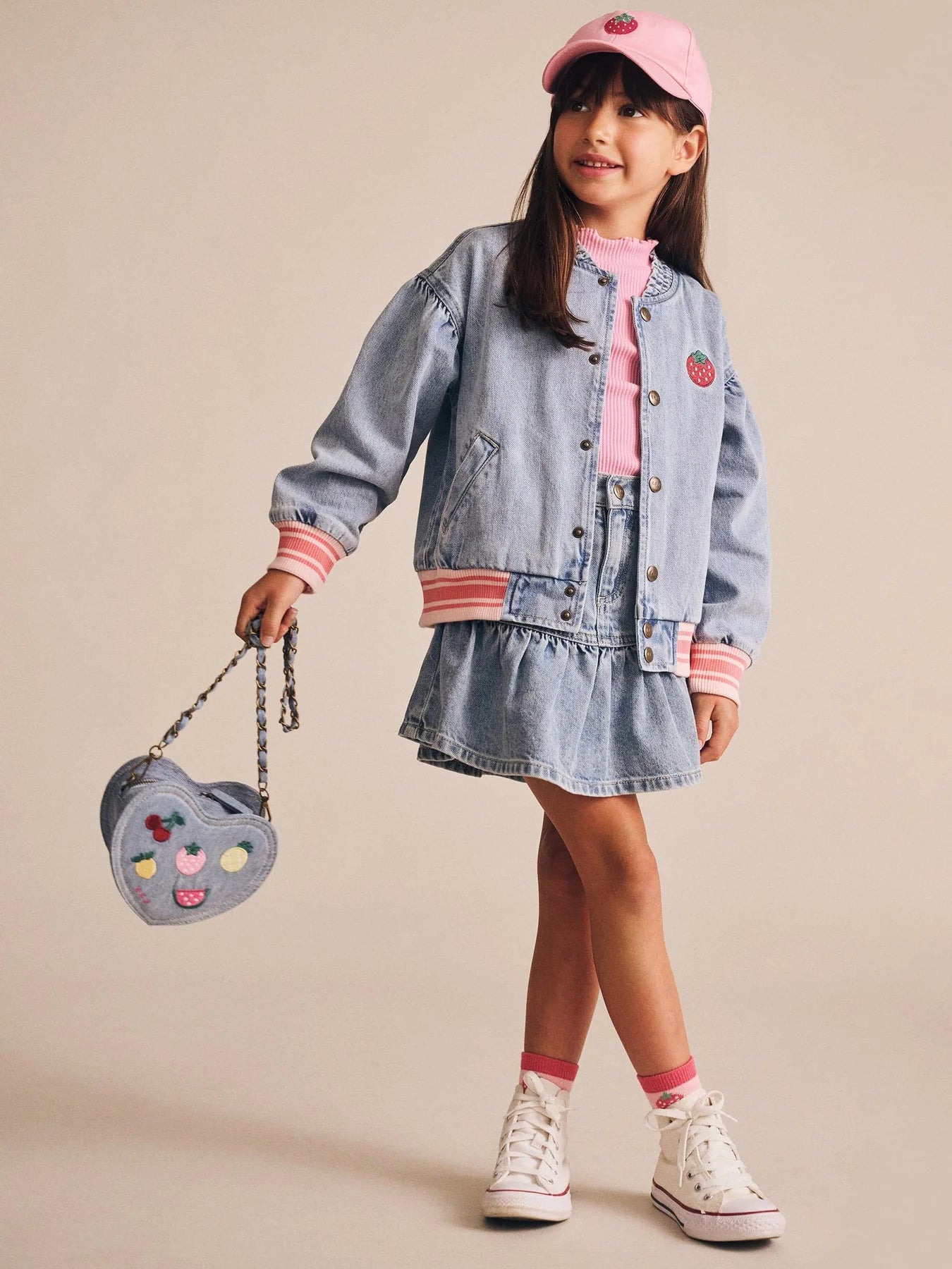 Heart Fruit Denim Shoulder Bag