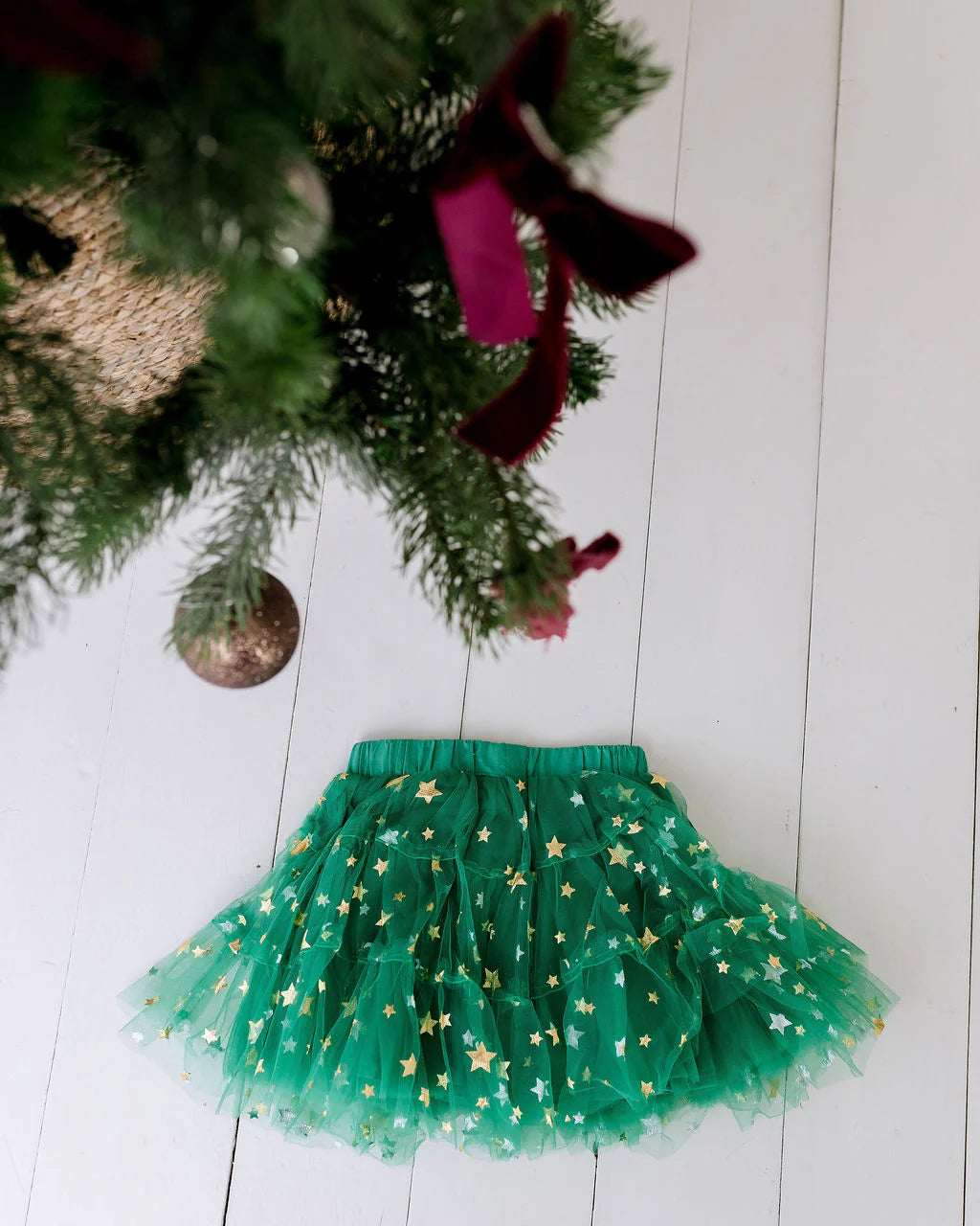 Classic Christmas Tulle Skirt - Green Stars