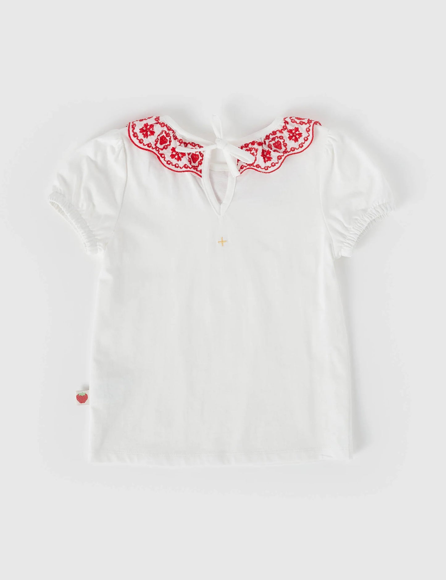 Greta Embroidered Collar Top White/Red