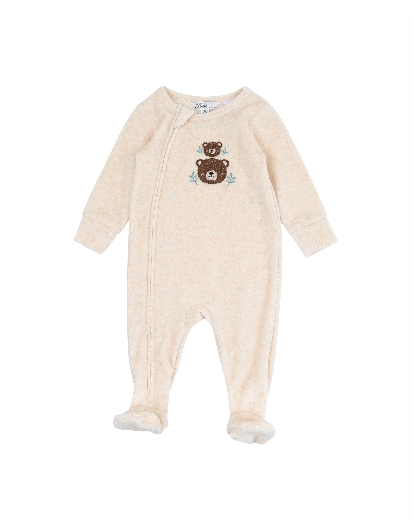 Mateo Velour LS Zip Onesie - Cream Marl