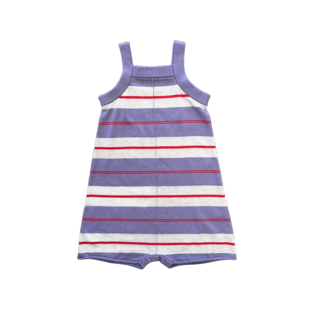 Organic Knitted Club Stripe Romper - Mauve