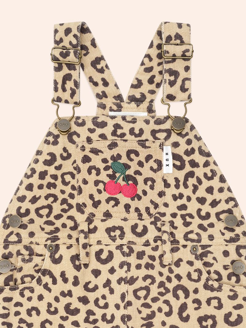 Very Cherry Leopard Print Denim Pinafore