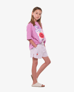 Pink Stripe Poplin Cotton Shorts