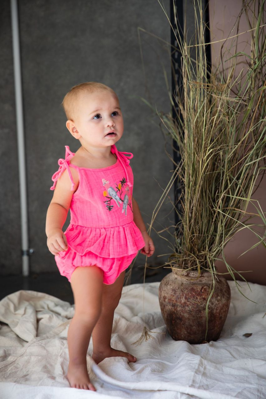Polly Romper - Neon Blush