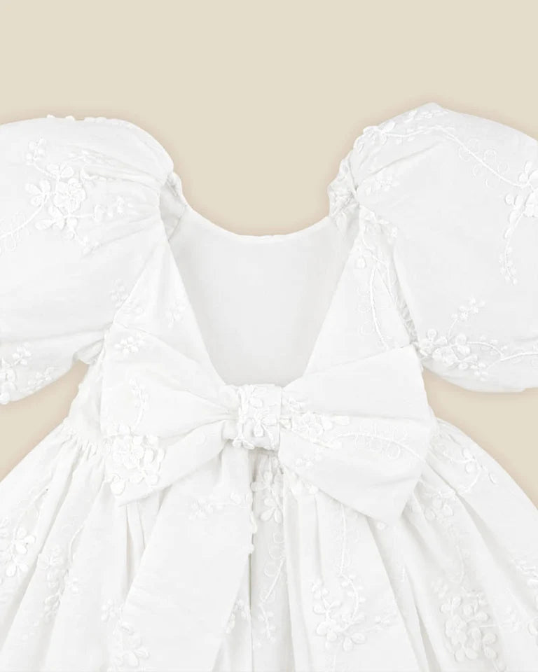 Puff Sleeve 3D Floral Embroidered Dress