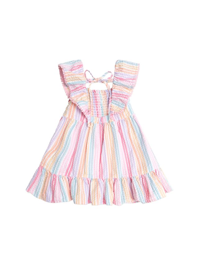 Rainbow Stripe Shirred Frill Dress