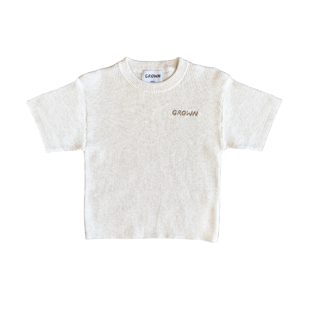 Organic Ribbed Knitted Logo Tee - Coconut