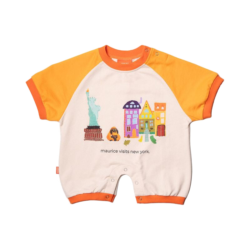 Romper - Tangerine & Off White