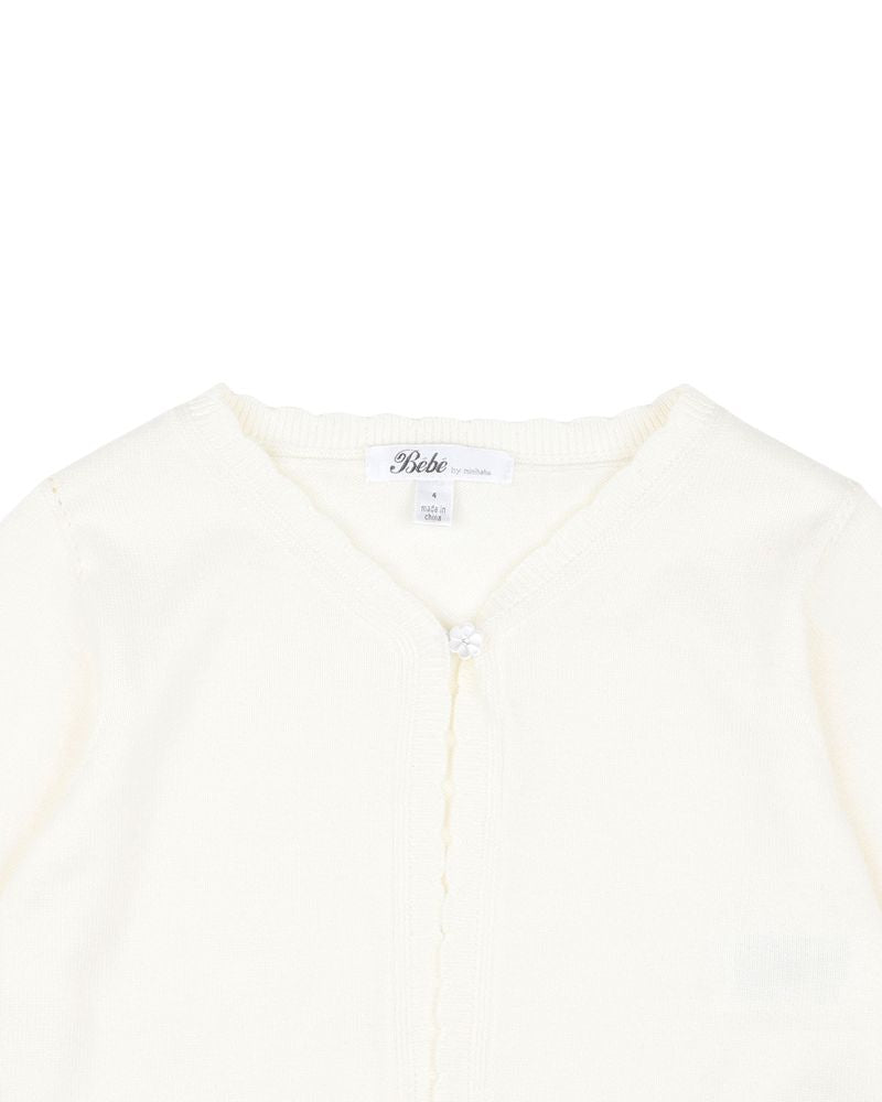 Scalloped Edge Knitted Cardigan - Ivory