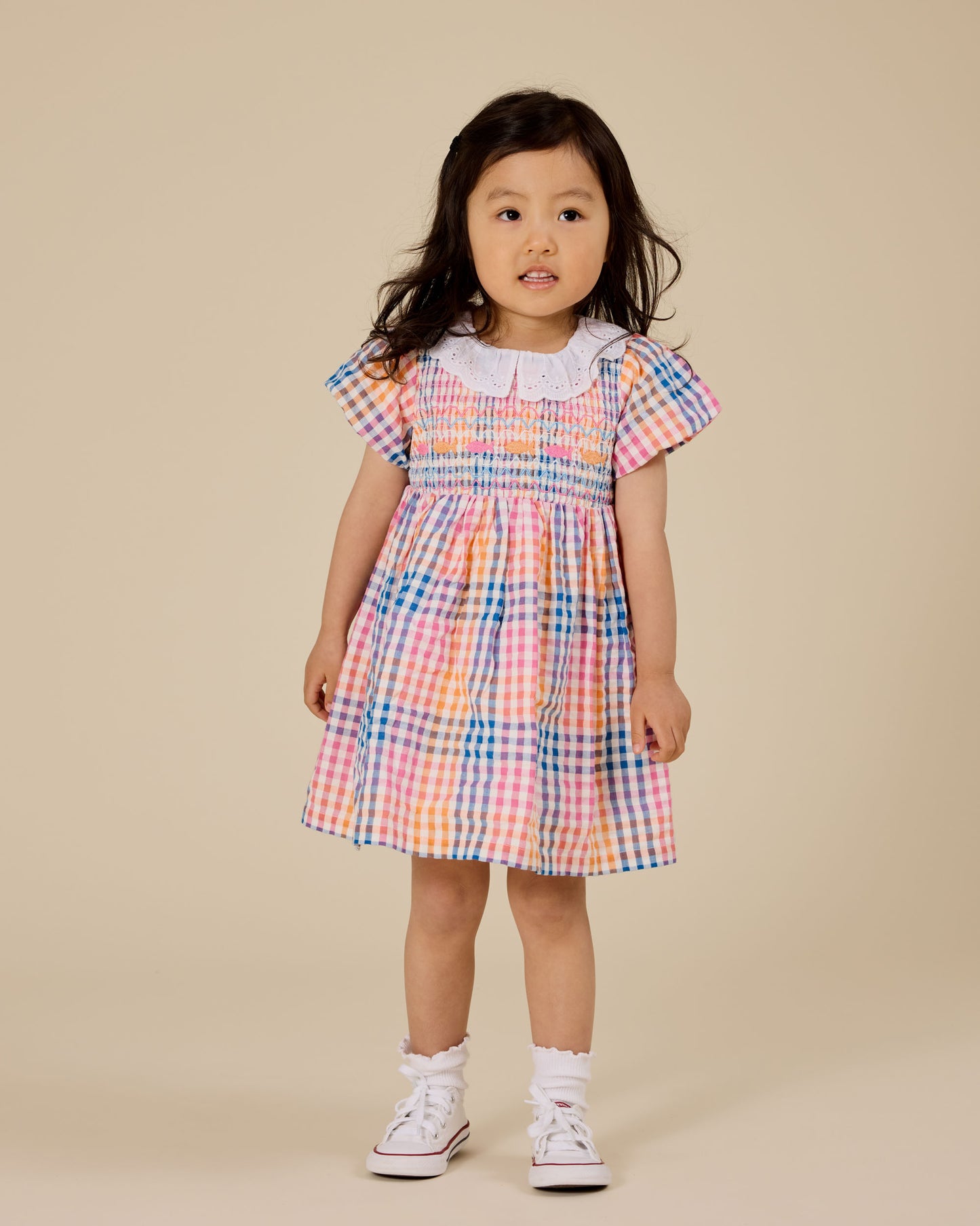 Rainbow Gingham Flo Smocked Dress