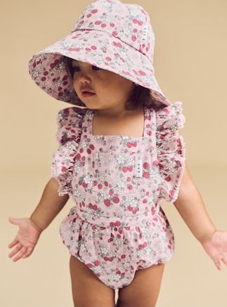 Vintage Strawberry Frill Playsuit - Blush