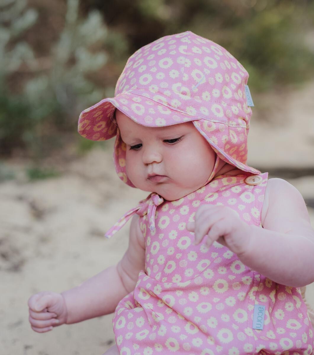 Indigo Flap Hat - Pink & Cream Floral