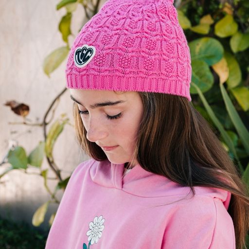 Bubblegum Pink Lace Knit Pom Pom Beanie