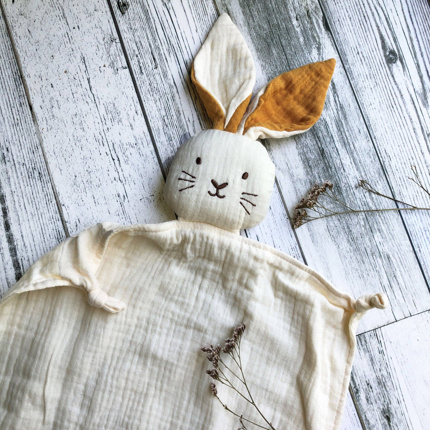 Organic Muslin Bunny Lovey Milk with Saffron ears