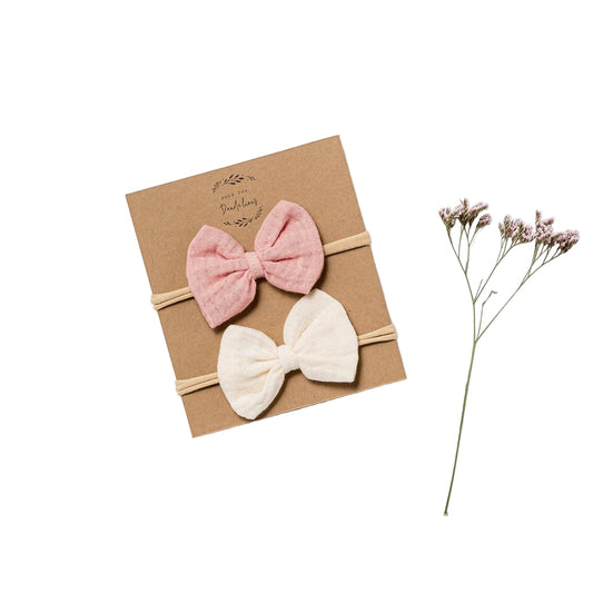Organic Muslin Bow Headband set of 2 - Shell Pink + Milk