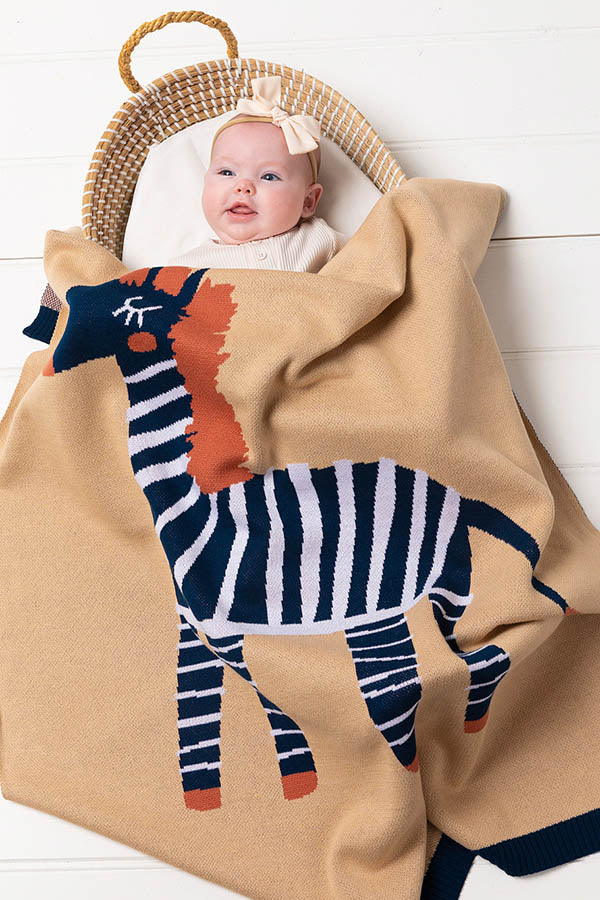 Zebra Baby Blanket - Indigo Caramel