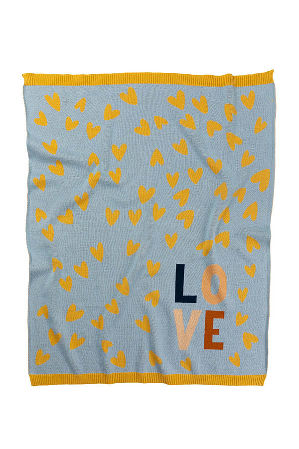 Love Heart Baby Blanket - Blue/Camel