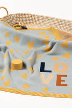 Load image into Gallery viewer, Love Heart Baby Blanket - Blue/Camel
