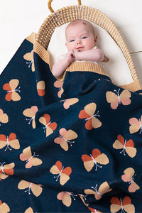 Beau Butterfly Baby Blanket - Indigo/Caramel