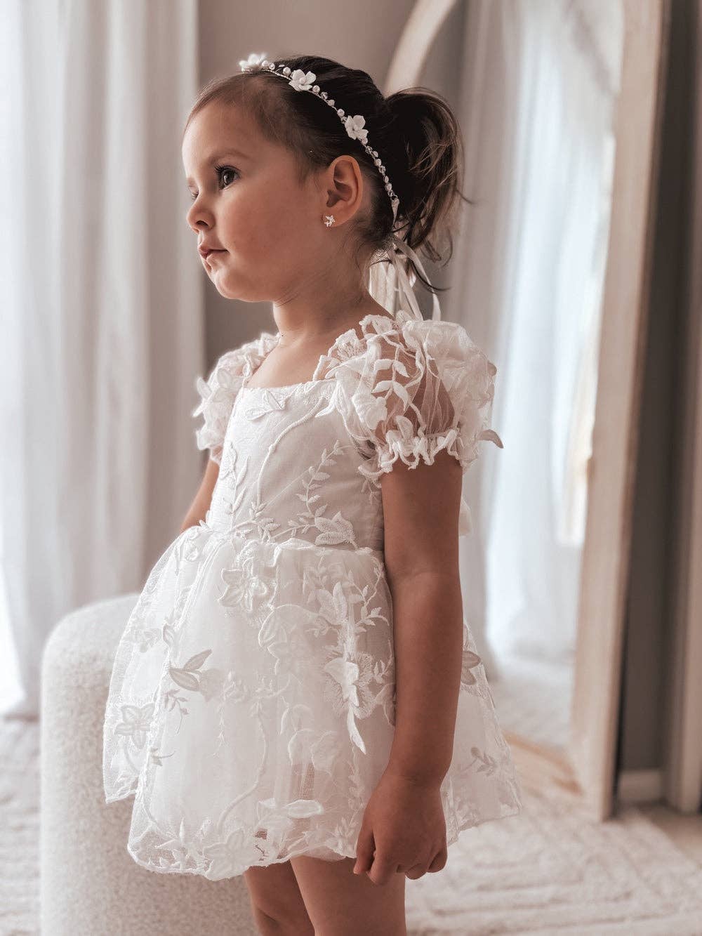 Petal White Embroidered Baby Dress