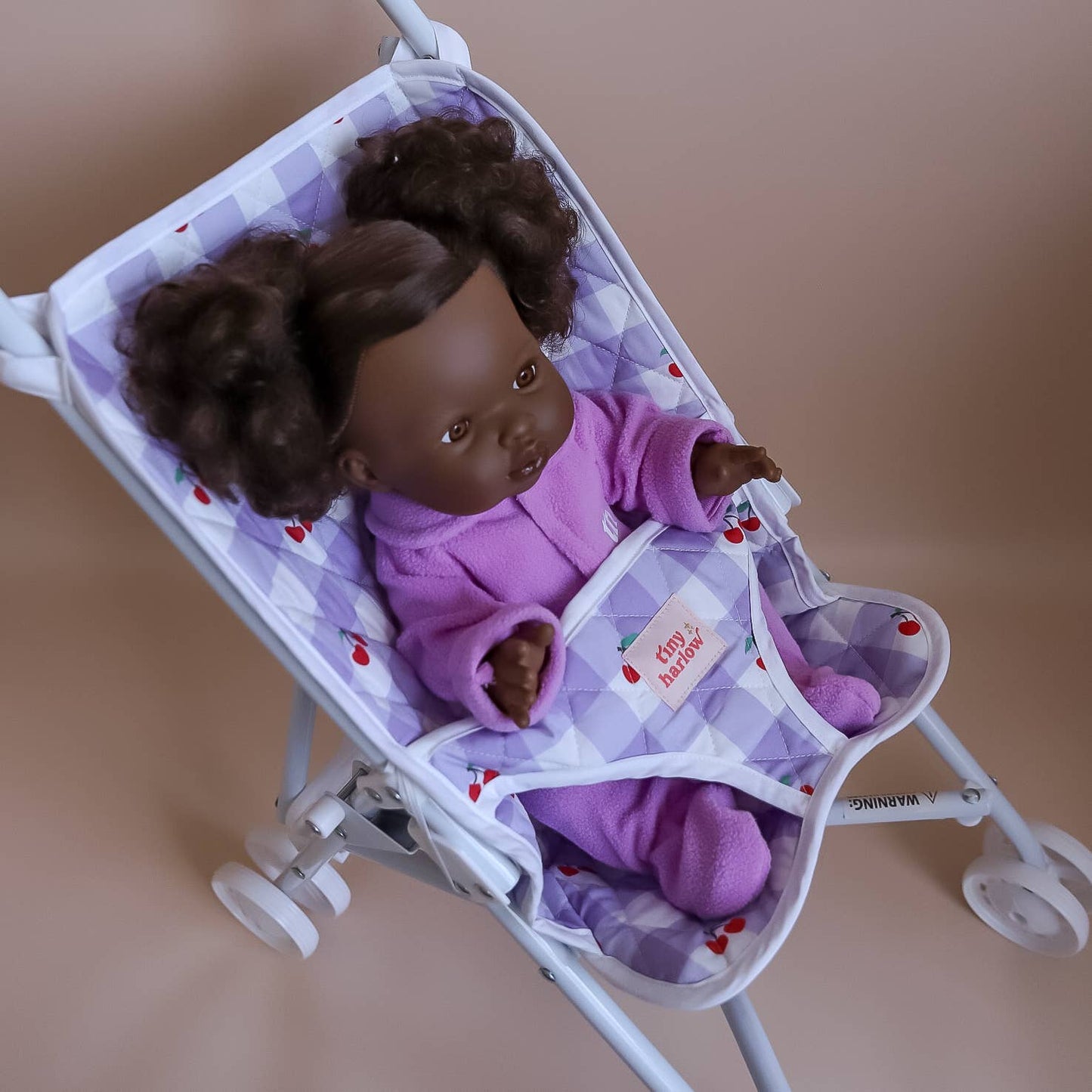Tiny Harlow Folding Dolls Stroller - Lilac Gingham Cherry