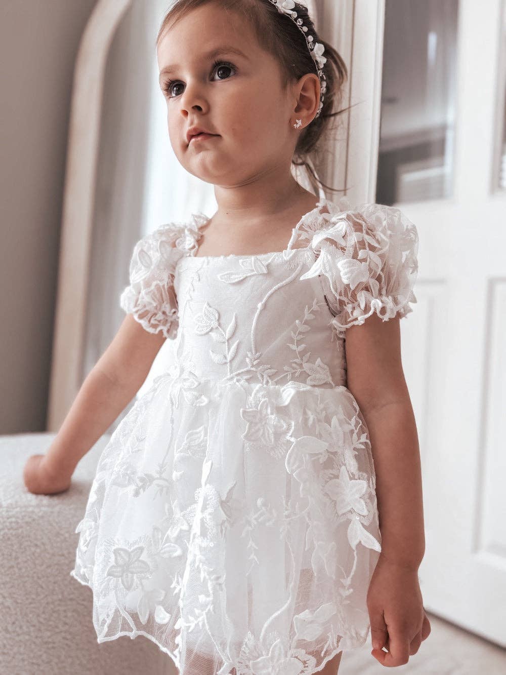 Petal White Embroidered Baby Dress