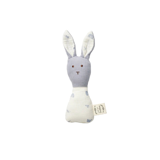 Organic Muslin Bunny Rattle Enchanted Garden + Frost Blue