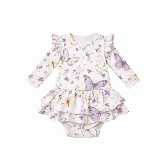 Bodysuit Dress - Lilac Butterflies