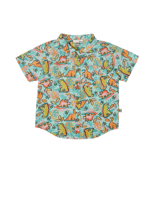 Holiday Linen Shirt Dino Jungle