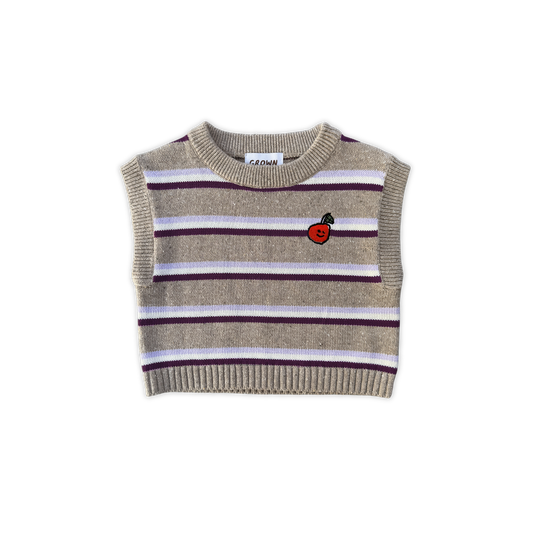 Organic Stripe Apple Knit Vest - Oatmilk