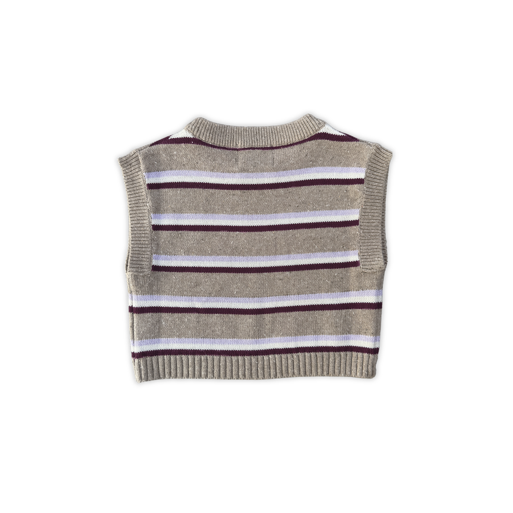 Organic Stripe Apple Knit Vest - Oatmilk
