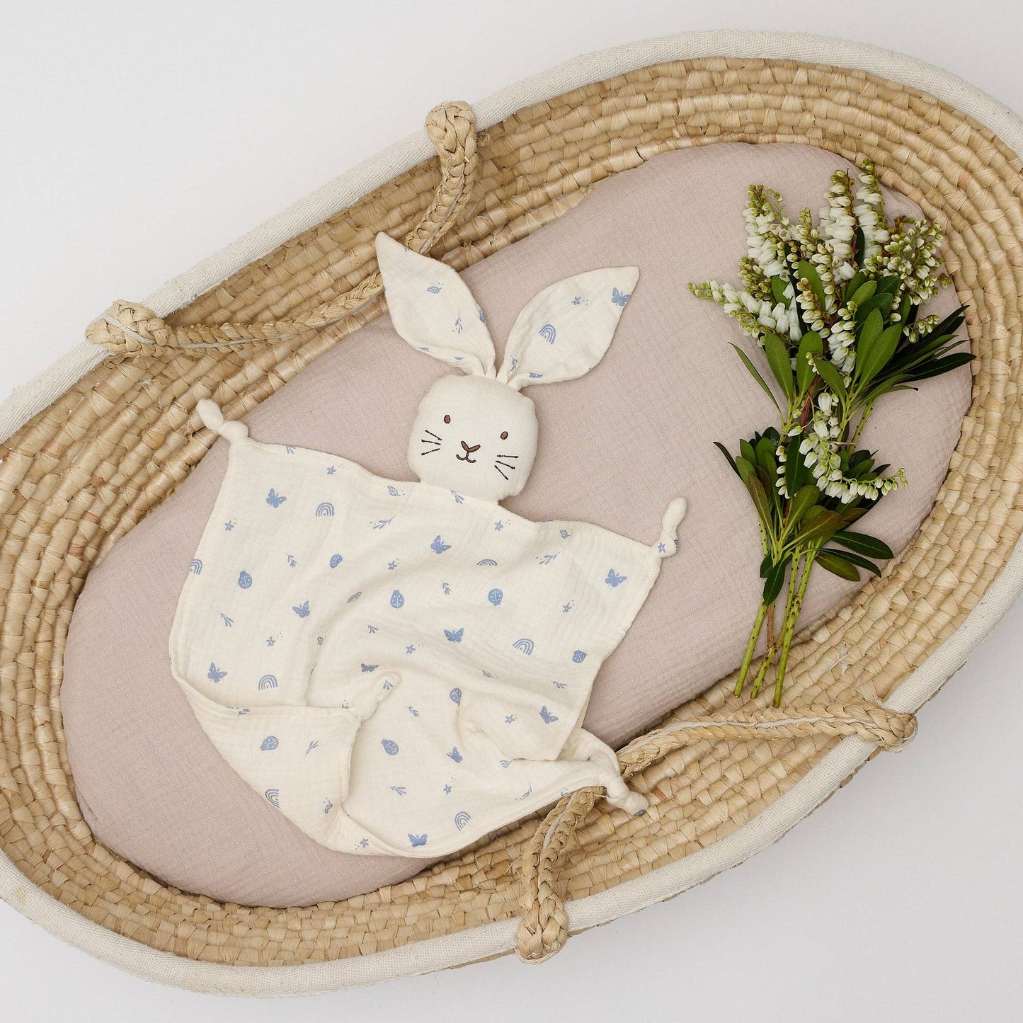 Organic Muslin Bunny Lovey Enchanted Garden print