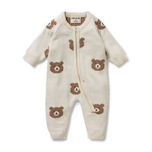 Load image into Gallery viewer, Beary Cute Organic Knitted Jacquard Growsuit
