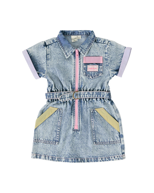 Pastel Pop Piper Denim Belted Dress